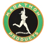 MARATHON PRODUCTS PORCELAIN SIGN W/ MARATHON RUNNER GRAPHIC.