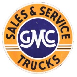 GMC TRUCKS SALES & SERVICE PORCELAIN DEALERSHIP SIGN.