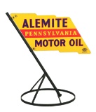 UNIQUE ALEMITE PENNSYLVANIA MOTOR OIL DIE CUT TIN CURB SIGN.