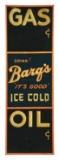 DRINK ICE COLD BARQ'S GAS & OIL EMBOSSED TIN CHALKBOARD SERVICE STATION GAS PRICER SIGN.