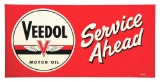 VEEDOL MOTOR OIL SERVICE AHEAD EMBOSSED TIN SERVICE STATION SIGN W/ WOOD BACKING.