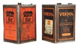 LOT OF 2: PHILLIPS 66 & VEEDOL MOTOR OIL FIVE GALLON SQUARE CANS.