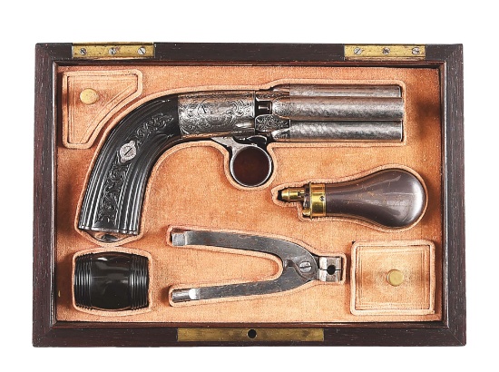 (A) EXCEPTIONALLY FINE CASED MARIETTE PEPPERBOX PISTOL.
