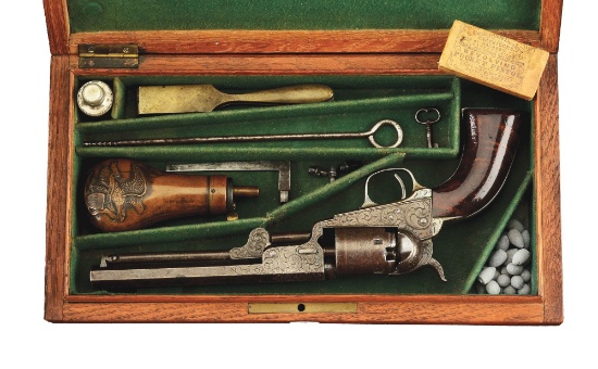 (A) CASED EARLY "DONUT" STYLE ENGRAVED COLT POCKET MODEL 1849 PERCUSSION REVOLVER