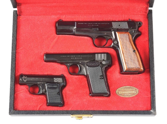 (C) LOT OF 3: CASED GRADE I SET OF BROWNING SEMI AUTOMATIC PISTOLS.