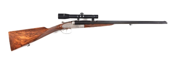 (C) LOVELY JULES BURY SIDELOCK DOUBLE RIFLE IN 9X57 WITH KAHLES SCOPE ON CLAW MOUNT BASES.