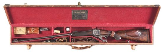 (C) CASED GIBBS FARQUHARSON SINGLE SHOT .280 FLANGED NITRO EXPRESS RIFLE, OWNED BY JONATHAN KIRTON A