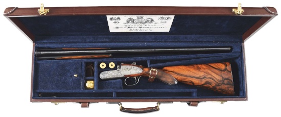 (M) WATSON BROS OVER/UNDER 12 GAUGE SHOTGUN ENGRAVED BY KEN HUNT, WITH CASE.