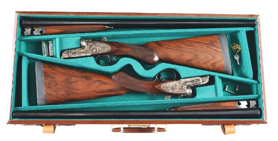 (M) CASED PAIR OF ARRIETA 12 BORE 557 SHOTGUNS.