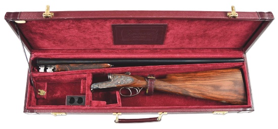(M) BROWNING BSL 12 GAUGE SIDE BY SIDE SHOTGUN WITH CASE, ASSEMBLED BY LEBEAU COURALLY.