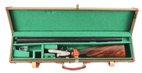 (M) LOVELY .410 FERLIB SIDLEOCK EJECTOR GUN WITH MINUTE SCROLL ENGRAVING AND GOLD INLAY, SIGNED BY B