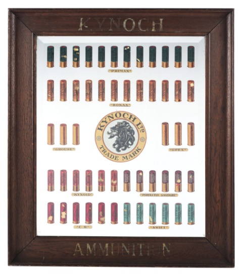 FRAMED KYNOCH AMMUNITION SHOTSHELL ADVERTISING MIRROR.