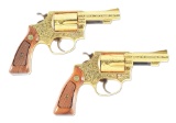 (C) CONSECUTIVE PAIR OF GOLD PLATED AND ENGRAVED SMITH & WESSON MODEL 36 CHIEF'S SPECIAL DOUBLE ACTI
