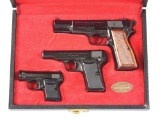 (C) LOT OF 3: CASED GRADE I SET OF BROWNING SEMI AUTOMATIC PISTOLS.
