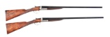 (C) PAIR OF SIDE BY SIDE ROUND BODY SHOTGUNS BY JAMES MACNAUGHTON & SONS, SLEEVED BY DICKSON.