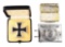 LOT OF FOUR: GERMAN WWII SS BUCKLE, DOUBLE MARKED ZIMMERMANN EK1, EK1 CASE, AND PILL BOX