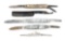 LOT OF 5: FOUR FOLDING KNIVES AND ONE RAZOR BLADE.