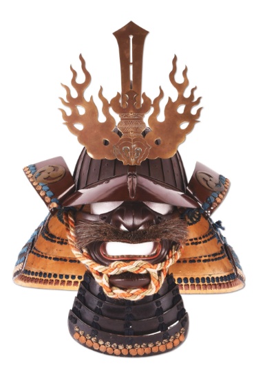 24 PLATE JAPANESE KABUTO WITH FLAME MAEDATE AND MENPO.