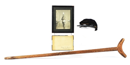 LOT OF 3: MAJOR GENERAL HENRY A. BARNUM SHOWS OFF HIS WOUND, SURGEON KEPI, AND CRUTCH