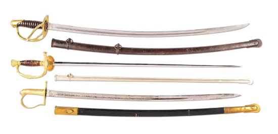 LOT OF 3: 2 AMERICAN SWORDS AND FRENCH MODEL 1853 MEDICAL OFFICERS SWORD.