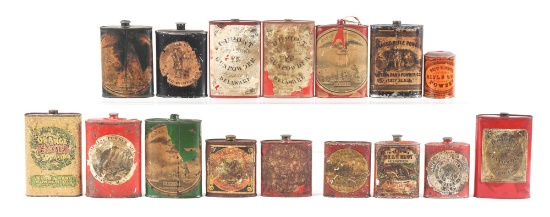 LOT OF 16: VINTAGE GUNPOWDER TINS.