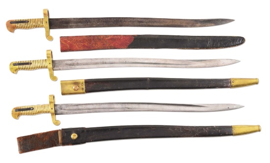 LOT OF 3: COLLINS BAYONETS WITH SCABBARDS.