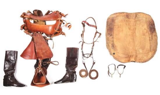 U.S. MODEL 1904 MCCLELLAN SADDLE, SADDLE BLANKET AND BOOTS.