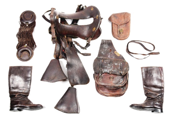 US MODEL 1904 MCCLELLAN SADDLE, SADDLE BAGS AND BOOTS.