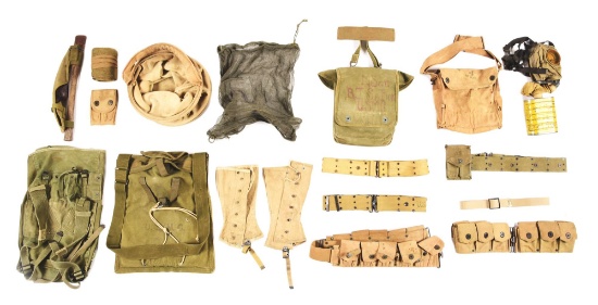 LARGE LOT OF AMERICAN AMMO BELTS, BAGS AND GEAR.