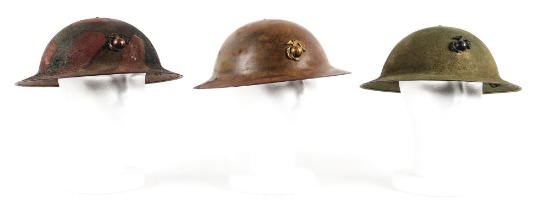 LOT OF 3: WWI U.S.M.C. HELMETS.