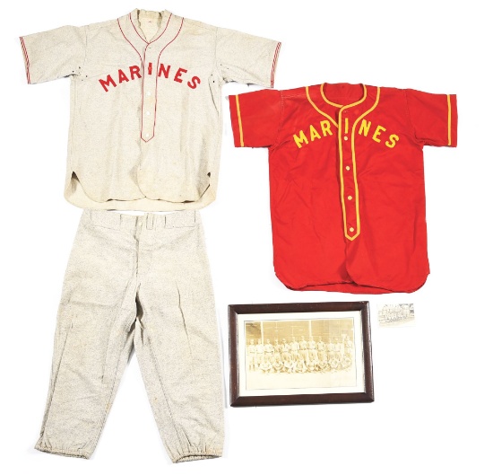 LOT OF 5: USMC BASEBALL UNIFORMS AND PHOTOS