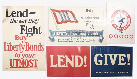 LOT OF 5: US WWI LIBERTY BOND POSTERS