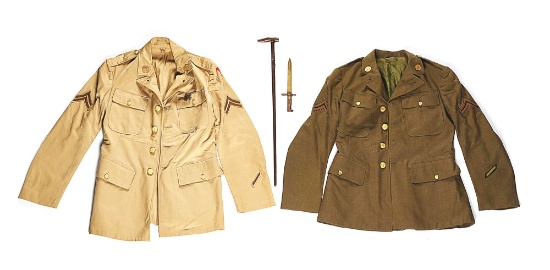 LOT OF 1ST INFANTRY DIVISION MEMORABILIA: PRE-WWII UNIFORMS AND WWII OCCUPATION SOUVENIRS