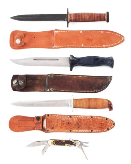 LOT OF 4: US WWII FIGHTING KNIVES AND US ARMY POCKET KNIFE