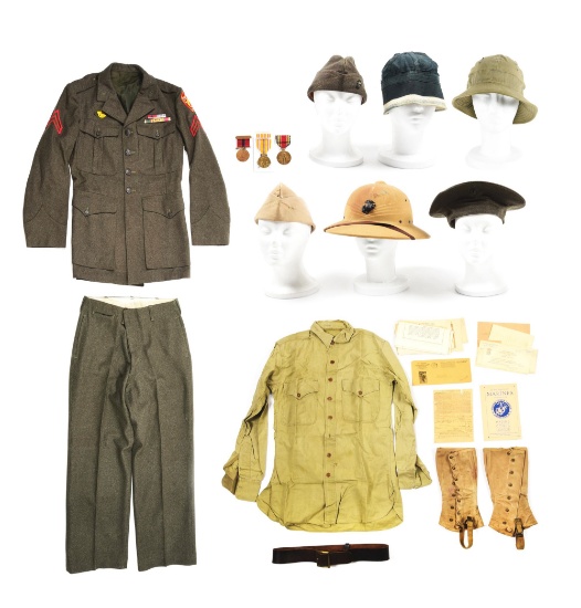 ID'D WWII USMC UNIFORM AND EPHEMERA GROUPING