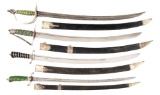 LOT OF 4: COMPOSITE SILVER HILT SWORDS WITH SCABBARDS.
