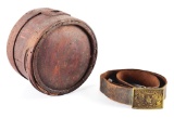 LOT OF 2: CIVIL WAR BELT AND REVOLUTIONARY WAR ERA CANTEEN.