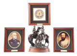 LOT OF 4: THE LAST MEETING SCULPTURE BY RON TUNISON, CONFEDERATE SEAL, CONFEDERATE GENERAL PORTRAITS