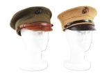 LOT OF 2: KHAKI AND FOREST GREEN ENLISTED USMC P1912 BELL CROWN HATS