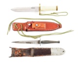 LOT OF 2: MARINE CORPS STILETTO AND RANDALL MODEL 18 SURVIVAL KNIFE.
