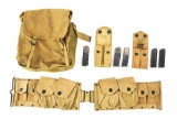 LOT OF 9: 4 PIECES OF US WWI-WWII FIELD GEAR AND 5 MAGAZINES