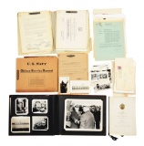 US WWII DOCUMENTS, PHOTO ALBUM, AND SUB COMBAT BADGE GROUP ID'D TO WILLIAM CALHOUN THOMPSON COMMANDE