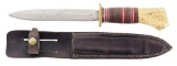 FINE DOUBLE EDGED SCAGEL FIGHTING KNIFE WITH ORIGINAL SHEATH (1910-1916).