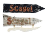 LOT OF 2: WILLIAM SCAGEL'S ORIGINAL HANDMADE SCAGEL KNIFE SIGNS.