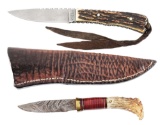 LOT OF 2: CUSTOM FIXED BLADE DAMASCUS KNIVES.