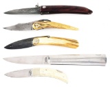 LOT OF 5: CUSTOM MADE SINGLE BLADE FOLDING KNIVES.
