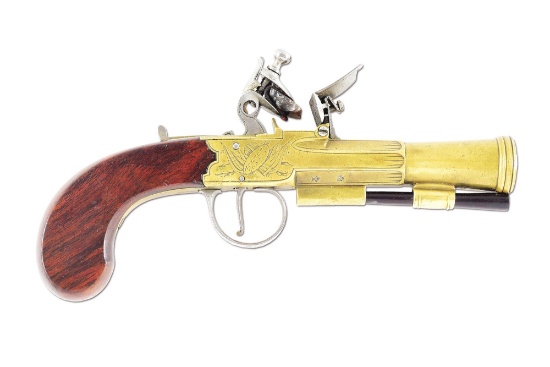 (A) WILLIAM PARKER BRASS FLINTLOCK PISTOL.