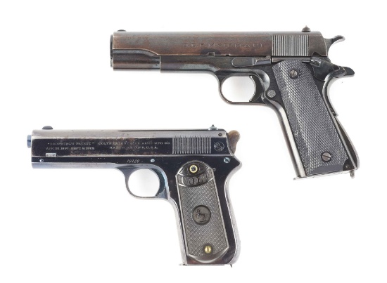 (C) LOT OF 2: ARGENTINE MODEL 1927 (1911) & COLT MODEL 1903 POCKET HAMMER SEMI-AUTOMATIC PISTOLS.