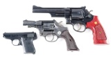 (M) LOT OF 3: SMITH & WESSON 28-2 HIGHWAY PATROLMAN WITH HI STANDARD R101 AND JENNINGS J22 PISTOLS.