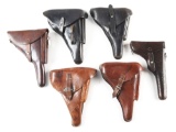 LOT OF 6: ASSORTED EUROPEAN MILITARY LEATHER HOLSTERS.